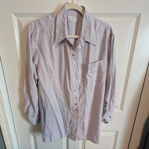 Lord & Taylor Lavender 100% linen Light Purple tunic classic Button-Down Shirt
